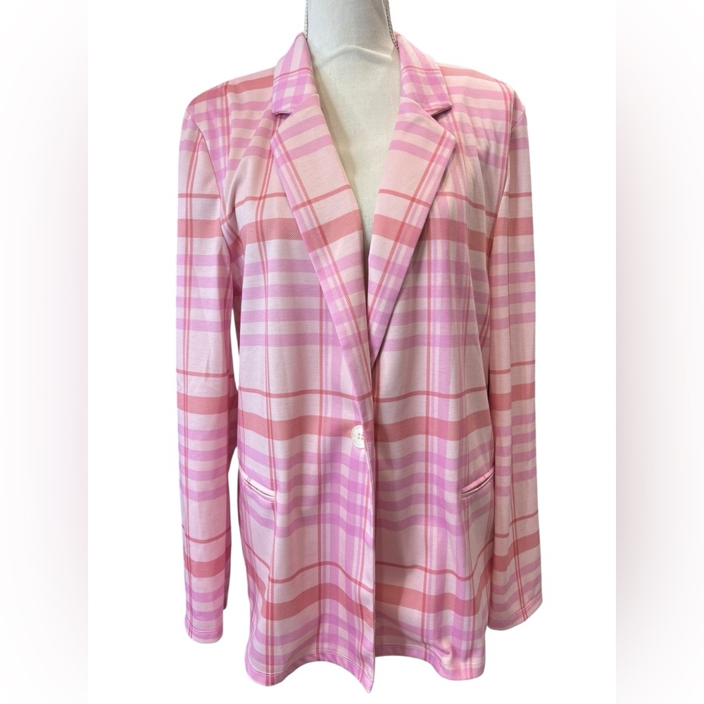 ASOS Design Pink Plaid Oversized Longline Blazer US 6 Preppy Chic - Picture 2 of 9